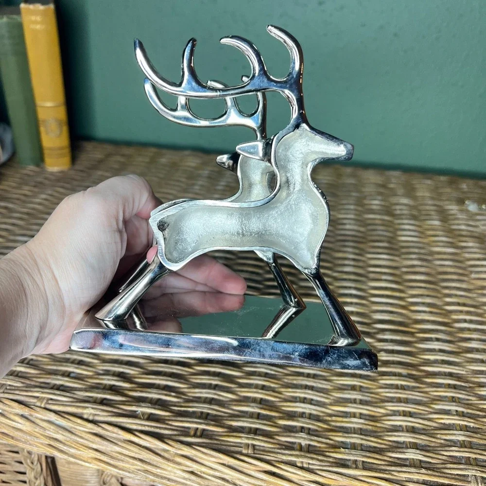 Chrome Reindeer Stocking Hanger Silver Mantle  Hook  Modern Christmas Decor